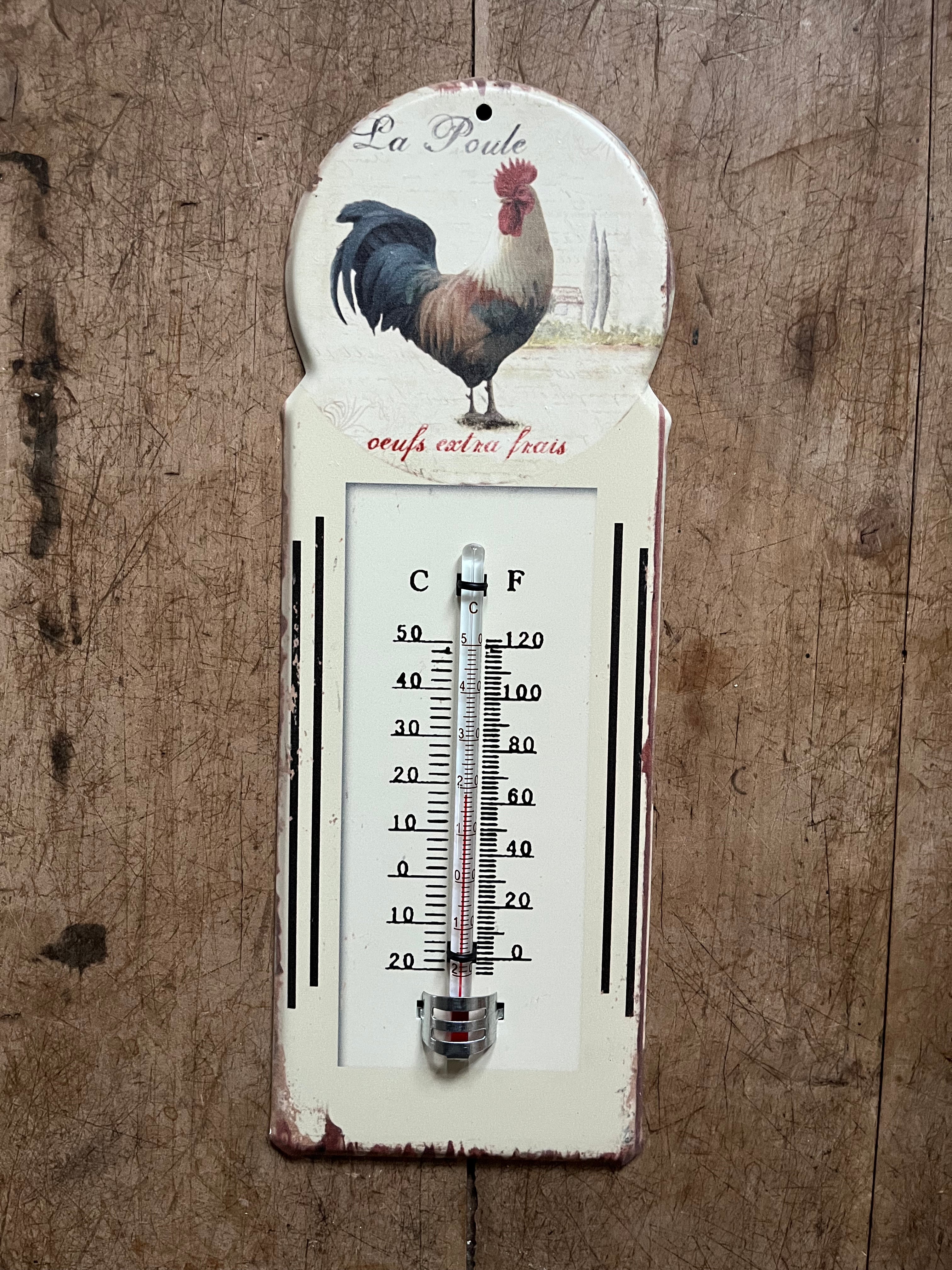 Thermometer metaal ; LA POULE DE KIP eieren extra vers! - Brocante bij Ingie