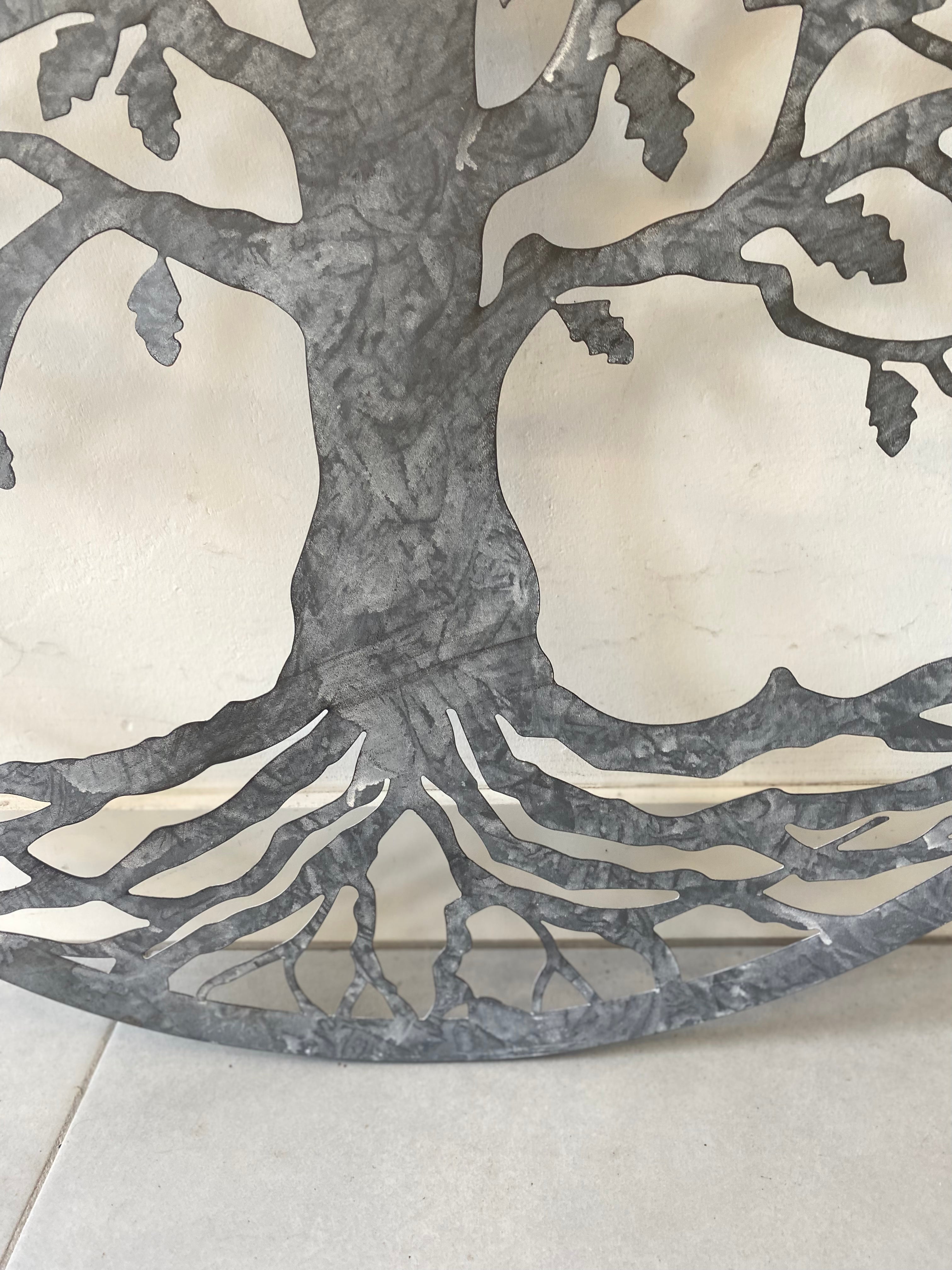 Muurcirkel wandcirkel metaal boom grijs - Brocante bij Ingie