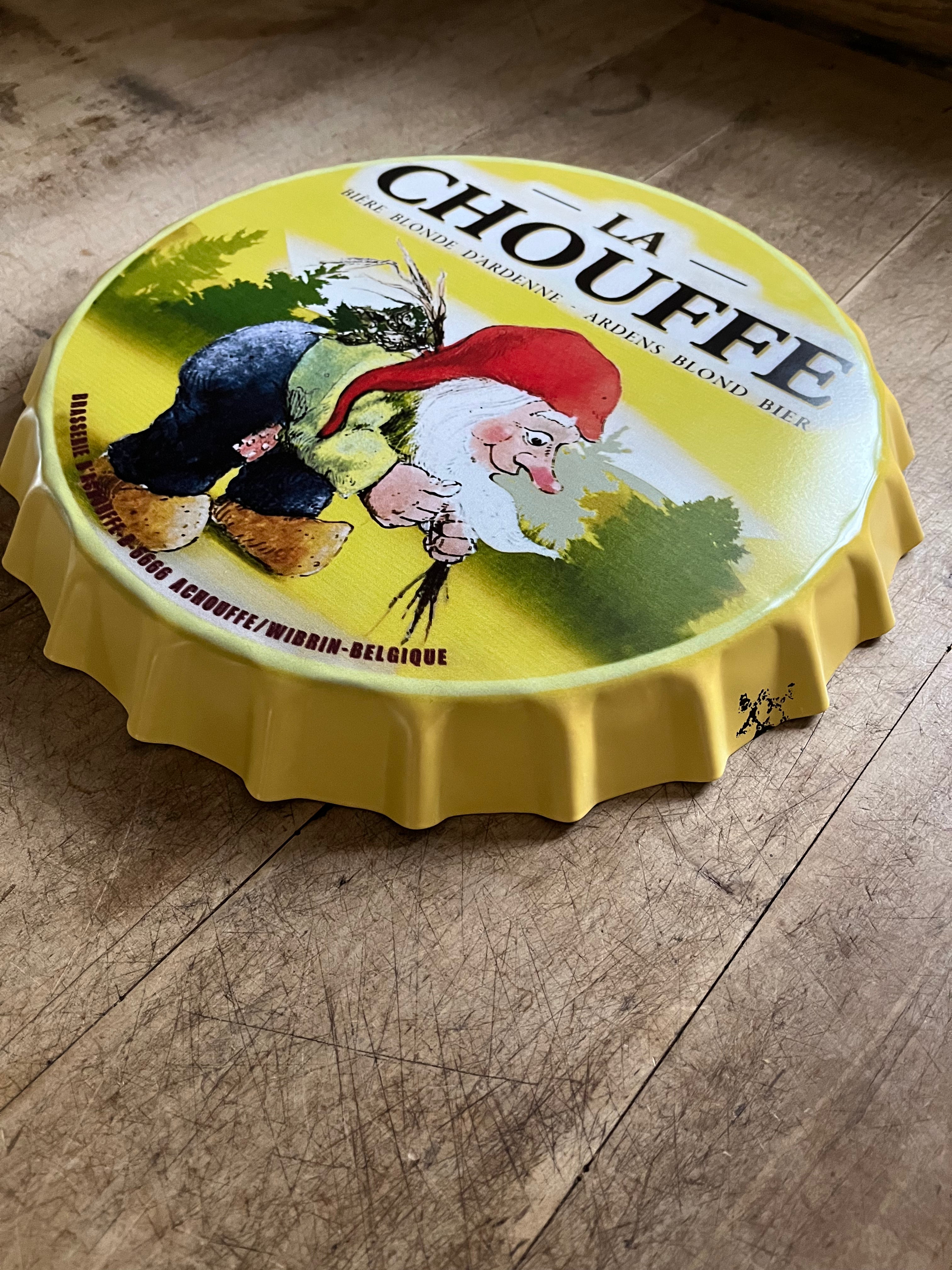 bierdop tekstbord metaal LA CHOUFFE speciaal bier - Brocante bij Ingie