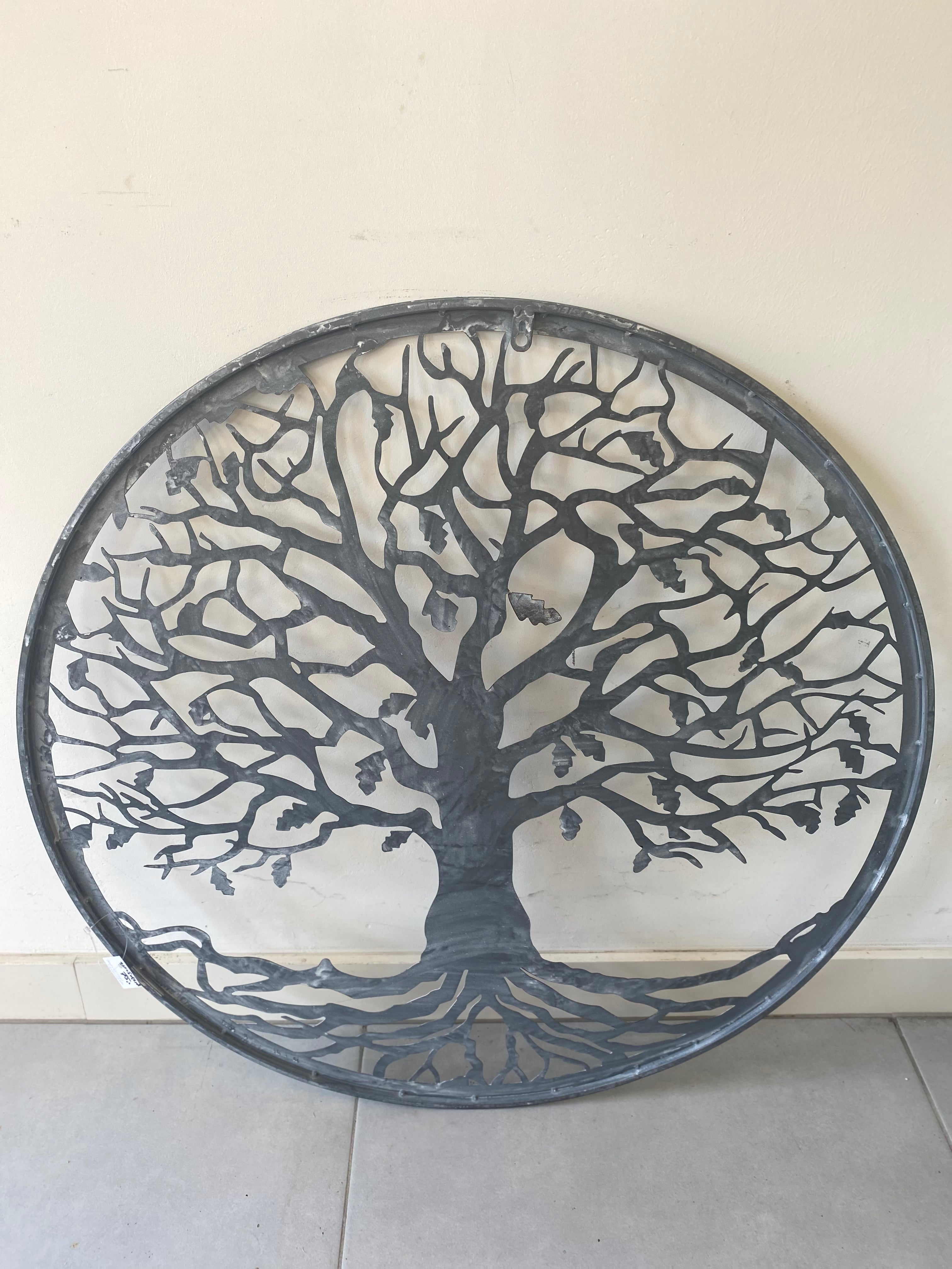 Muurcirkel wandcirkel metaal boom grijs - Brocante bij Ingie