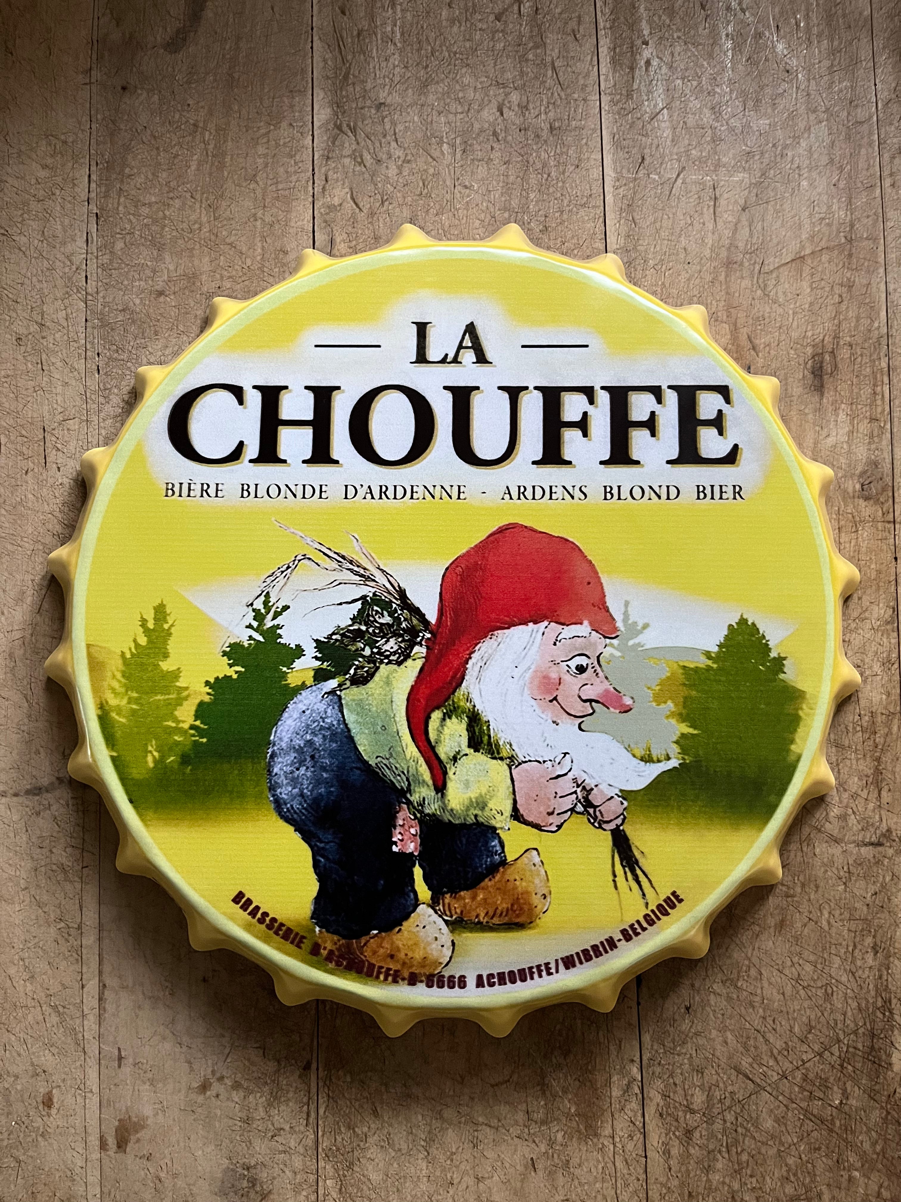 bierdop tekstbord metaal LA CHOUFFE speciaal bier - Brocante bij Ingie