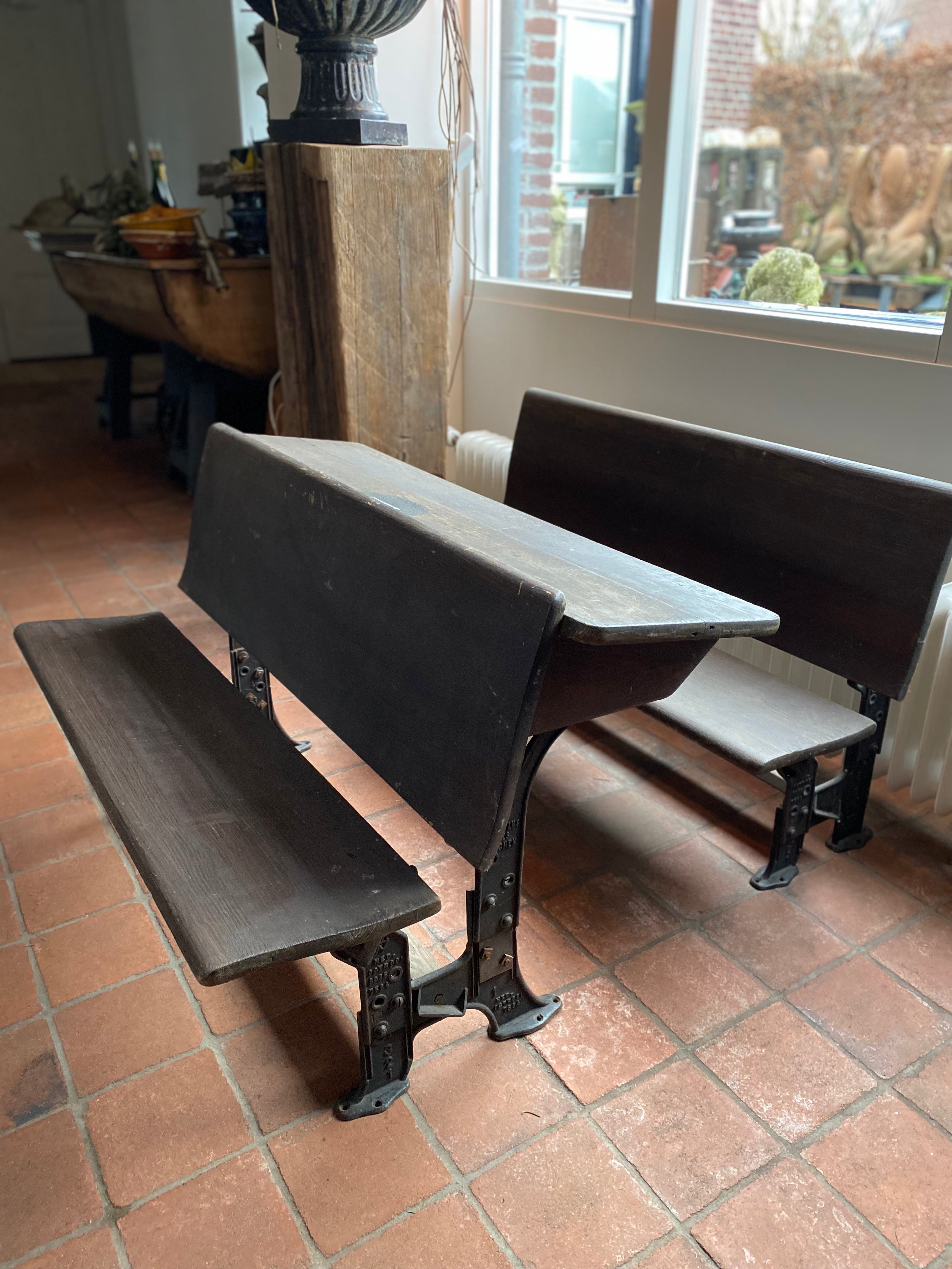 Antieke dubbele school bank uit 1920 - Brocante bij Ingie