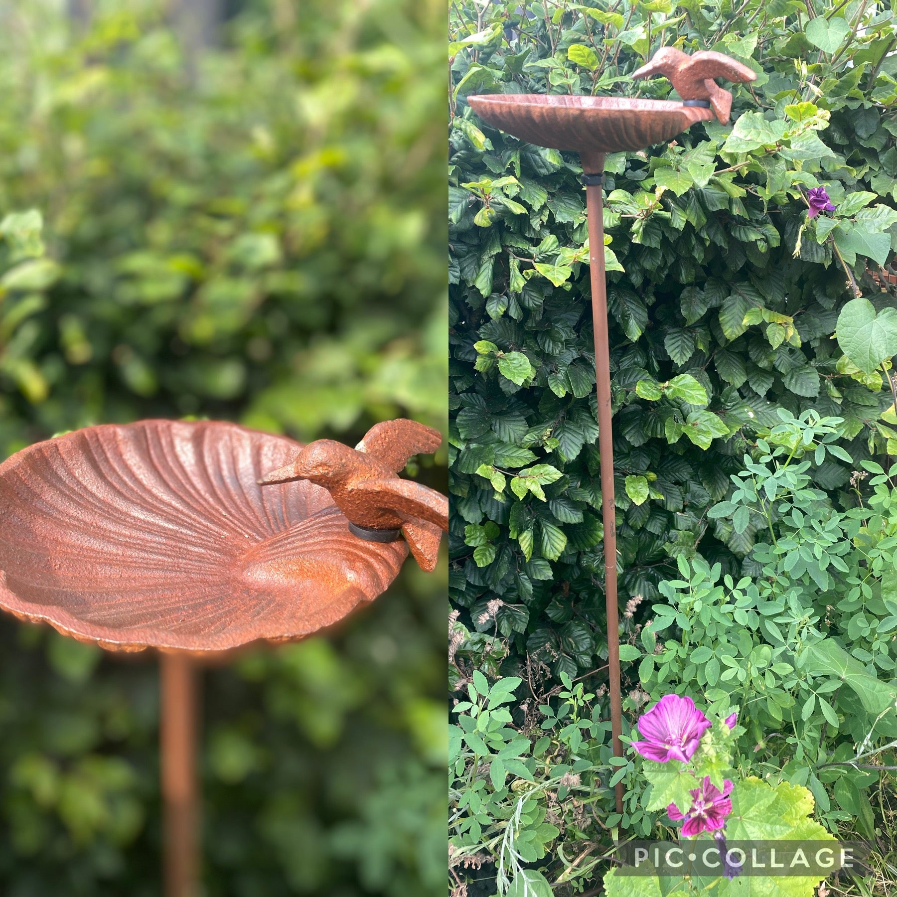 Vogel drinkbakje met vogeltje als tuinsteker - Brocante bij Ingie