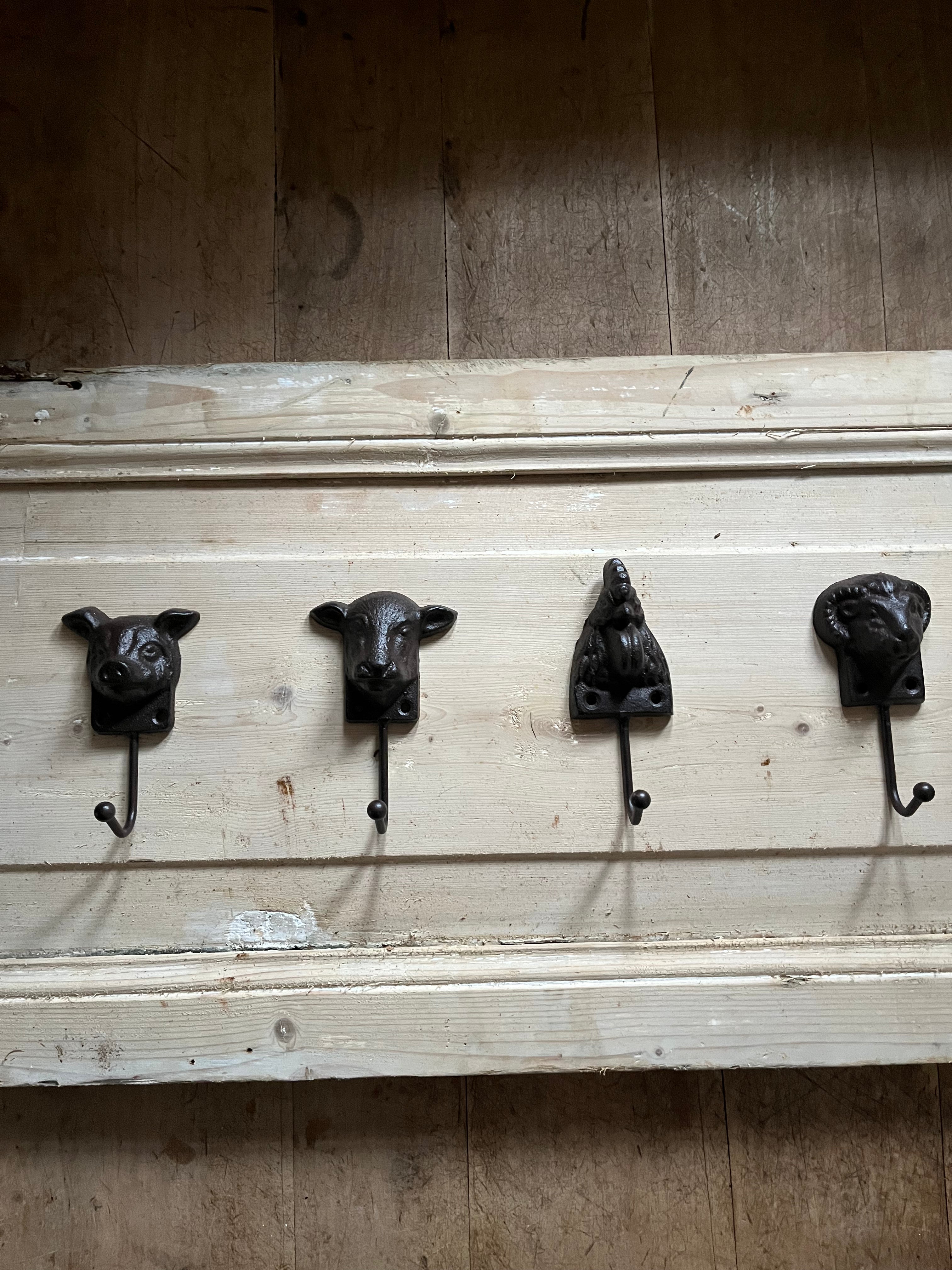 Set van 4 kapstok/haakjes boerderijdieren - Brocante bij Ingie