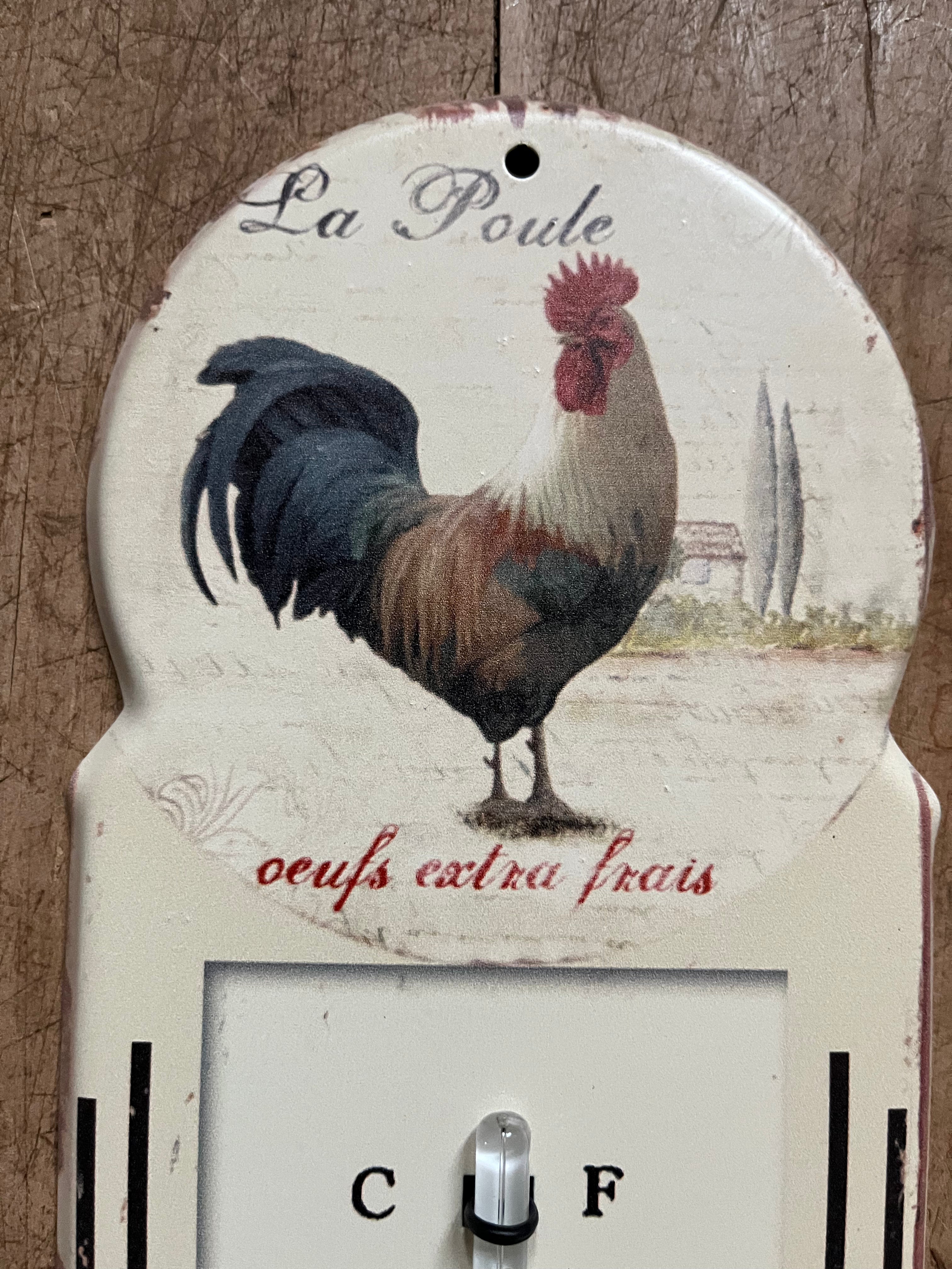 Thermometer metaal ; LA POULE DE KIP eieren extra vers! - Brocante bij Ingie