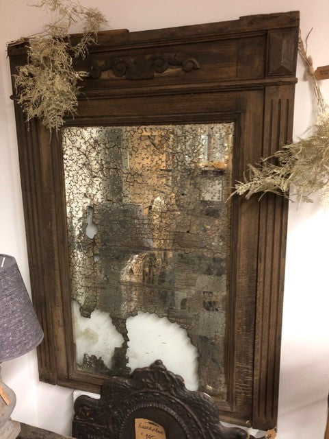 Unieke oude spiegel met houten omlijsting - Brocante bij Ingie